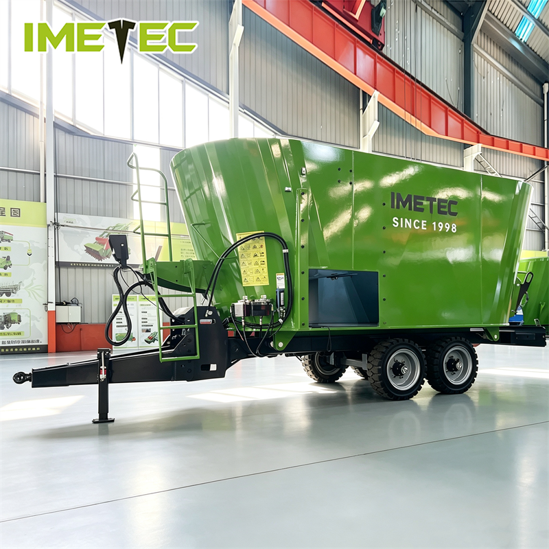 IMETEC Pto Driven Vertical Trailed TMR Feed Mixer Wagon Optional Intelligent Weighing System For Ruminant Animal Feeding