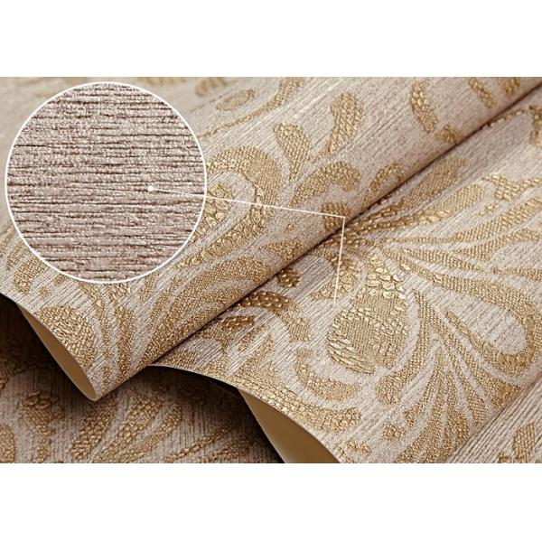 Luxurious Golden Color Embossed Vinyl Wallpaper with Symmetrical Floral Pattern