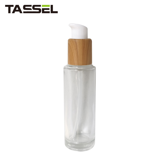 бутылка стекла круга 30ml 50ml с деревянным типом замка насоса обработки влияния
