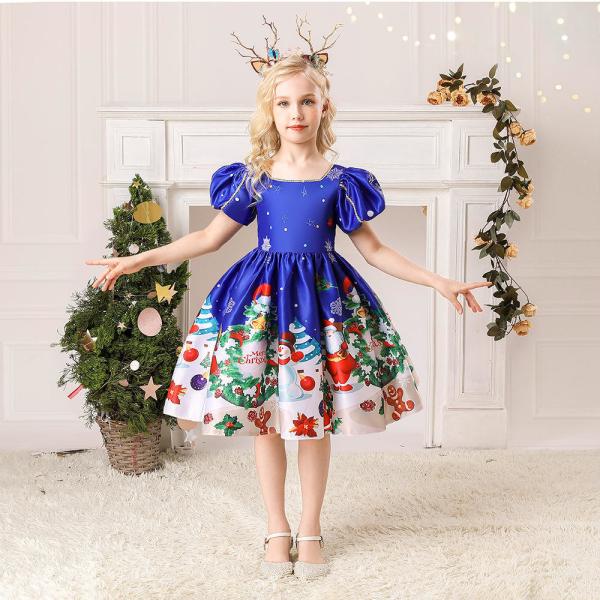 Children'S Dress Clothing Girls Fancy Christmas Dress Snowflake Printed Dresses