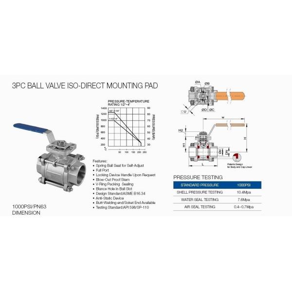 3PC Ball Valve 2inch Stainless Steel Sanitary Globe Valve Stainless Steel 316