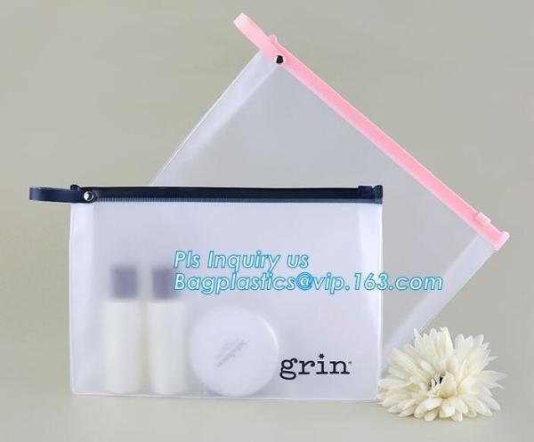 Portable Clear PVC Slider Zipper Cosmetic Makeup Bag, Water proof slider pvc toiletry bag vinyl beachwear cosmetic bag