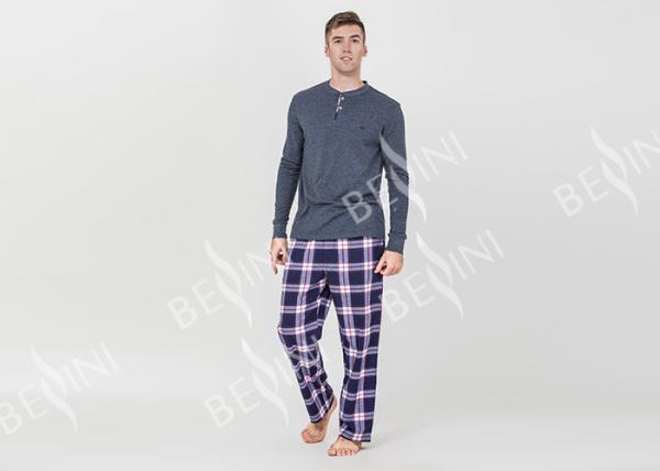 Trendy Mens Jersey Pyjamas Long Sleeves Tee And Woven Yarn Dyed Flannel Long Pants