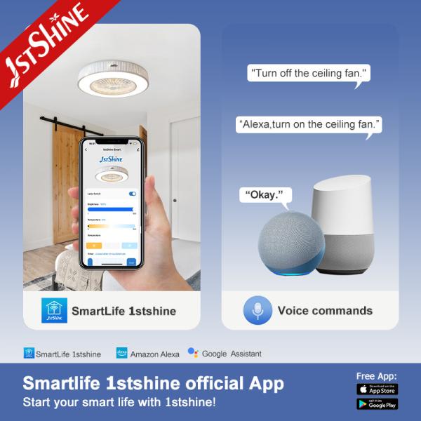 1stshine 20 White Dimmable LED Light Ceiling Mounted Box Fan 6 Speeds for Versatile