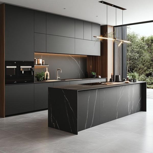 Luxury Kitchen Furniture Solid Wood Kitchen Cabinet With Island Modern Quartz Stone Countertop Villa Kitchen Cabinet Sets