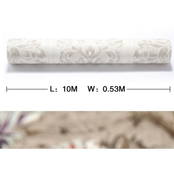 Living Room Washable Vinyl Wallpaper , White Damask Pattern Wallpaper