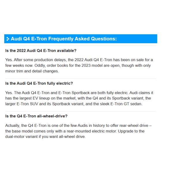 автомобиль большой двери места 5 Audi Q4 E-Tron 5 электротранспортов 160km/h электрический