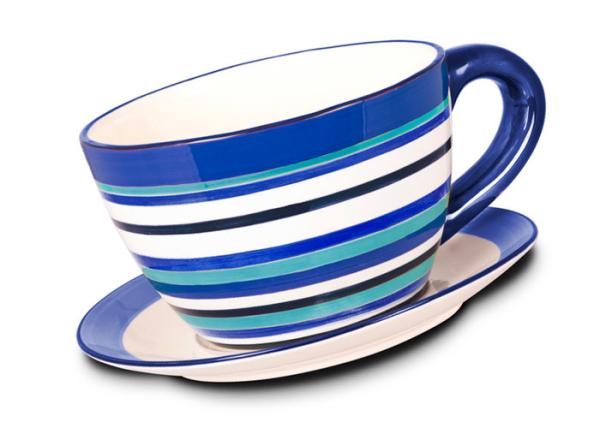 Garden Ceramic Jumbo Tea Cup Planters With Attached Saucer Stripe / Polka Dots