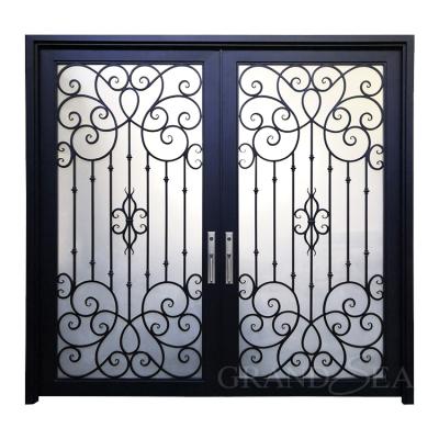 French Luxury Wholesale Security Entrance Exterior Front  Garage Wrought Iron Door with Double Door Design