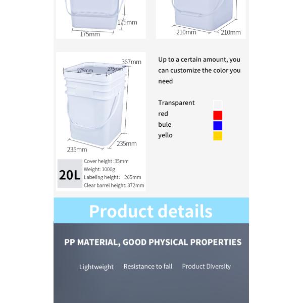 ISO 9001 5 Gallon Chemical Containers White Bucket 141*103*120mm