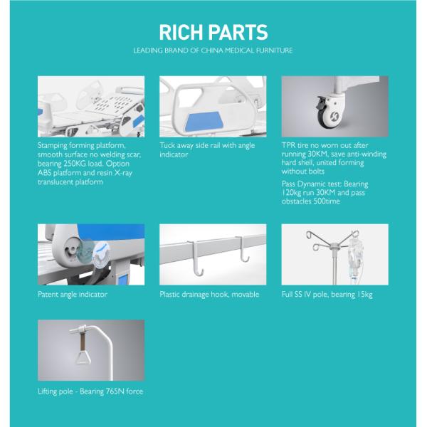 5 высоты больничной койки ICU функции больничная койка 1050MM 350lb электрической терпеливой регулируемая