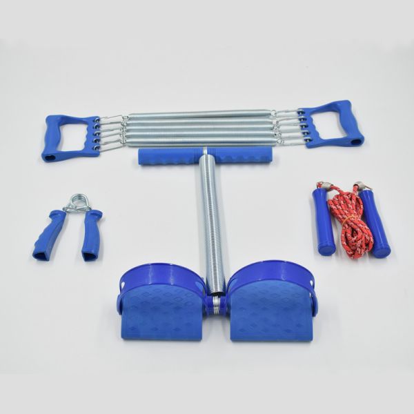 Multifunctional Fitness Set With Spring Foot Pedal Resistance Band  Wooden Handle Jump Rope  Grip Strengthener And Muscle Training Four-Piece Set