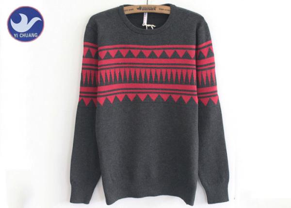 Jacquard Pattern Men'S Knit Pullover Sweater Crew Neck Long Sleeves OEM Service