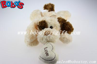 Cuddly Lying stuffed Brown Dog Animal With Tan Ear And Heart Pillow