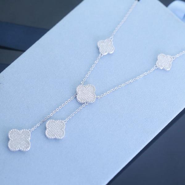 Polished Sterling Silver Four Leaf Clover Necklace 925 CZ Necklace