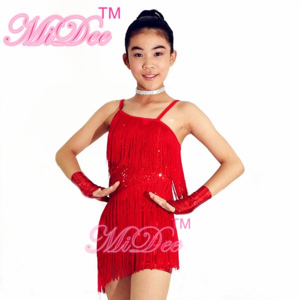 Latin Dance Competition Costumes Sequined Bodice Sensational One Shoulder Fringe Dress