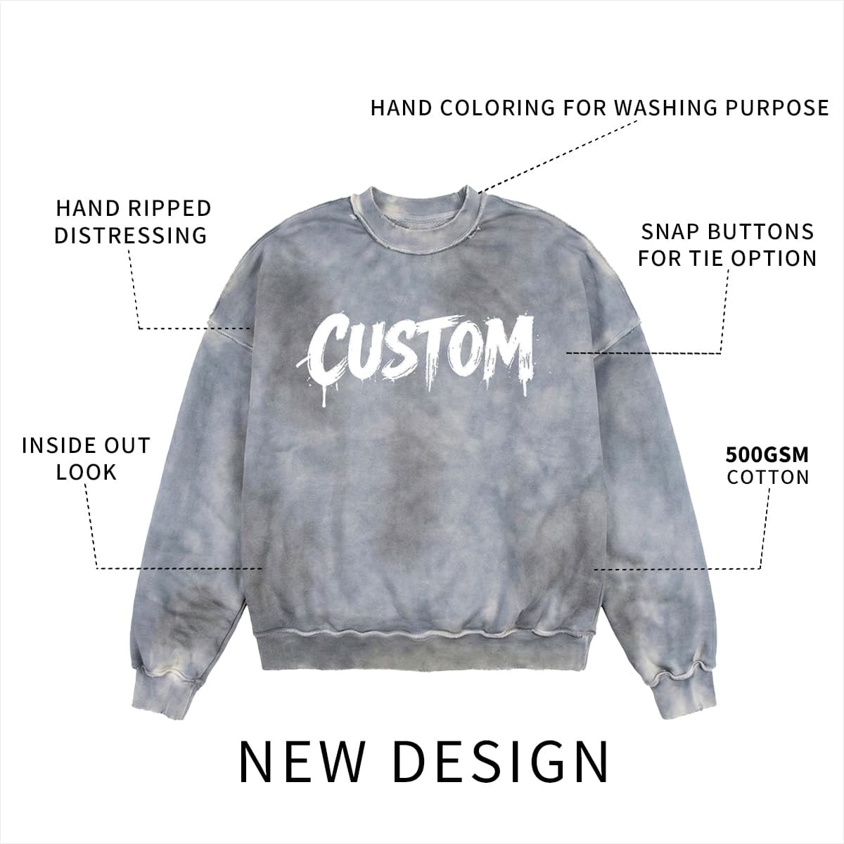 Custom Heavyweight 100%Cotton Acid Wash Overisize Sweatshirt for Streetwear Brands