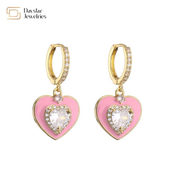 Heart Diamond 14K Gold Plated Jewelry Colorful Enamel Pendant Earrings