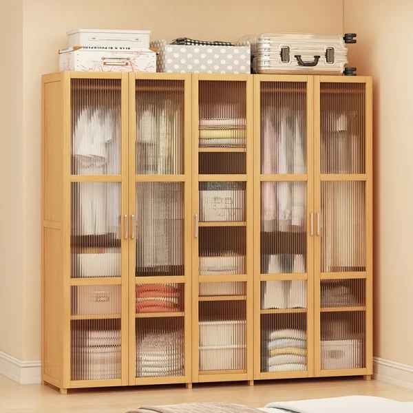 Assembly Bamboo Coat Rack for Bedroom Home Wardrobe Large Clothing Storage Cabinet Furniture