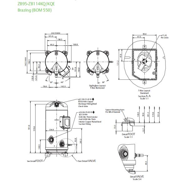 Компрессор 15HP переченя HVAC Copeland герметичный закрыл тип ZB114KQE-TFD-550 поршеня