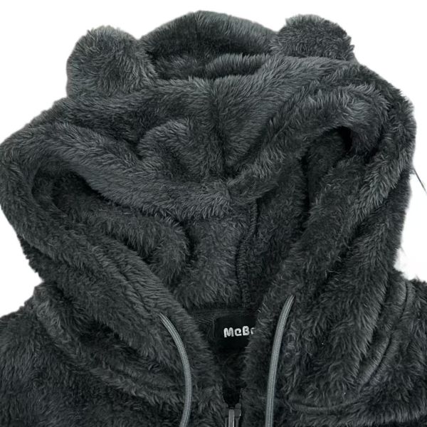 Women's 3-Color Fuzzy Bear Ear Hooded Jacket
