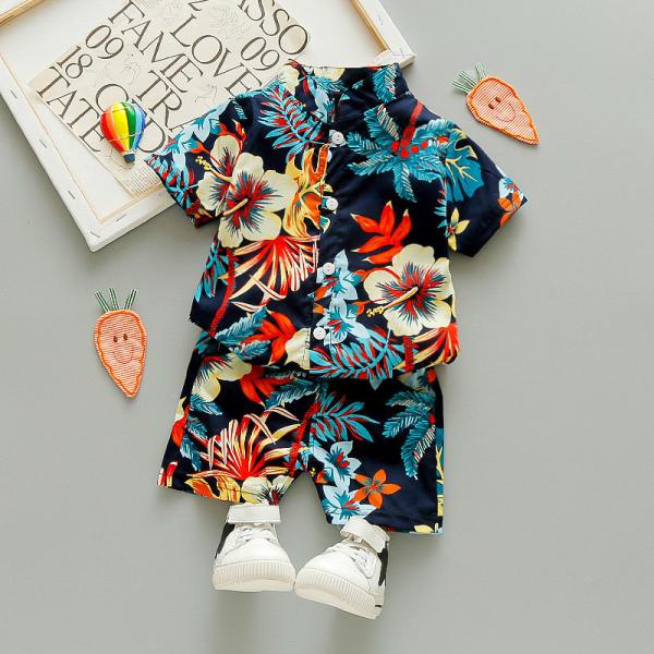 Floral Print 2023 New Beach Style Wholesale Summer baby clothes boy Formal Fashion short sleeve Shirt kids boy summer cl