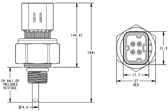Heavy equipment pressure and temperature sensor Amphenol GE-2099 with 304 stainless steel housing material