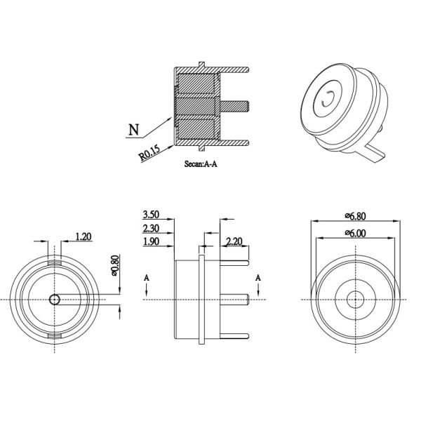 Dia. 6.0mm Conector magnético redondo Conector de energía magnética de plata 12v