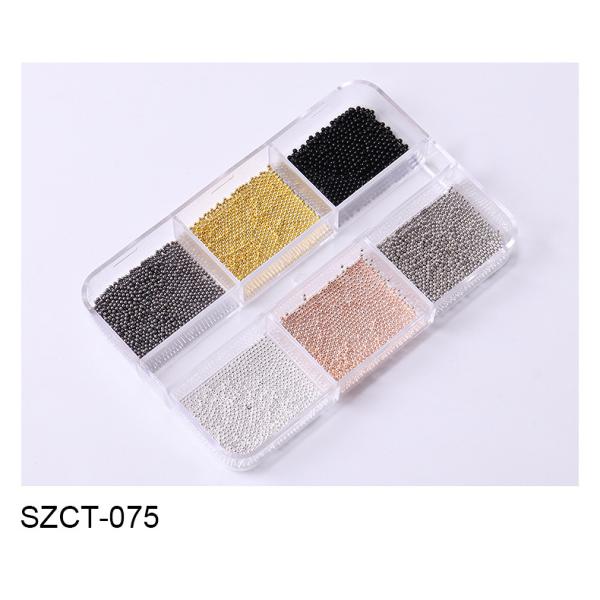 Steel Balls 3D Nail Art Decorations 6 Grid Mixed Metal Round Bead Nail Charms in Bulk