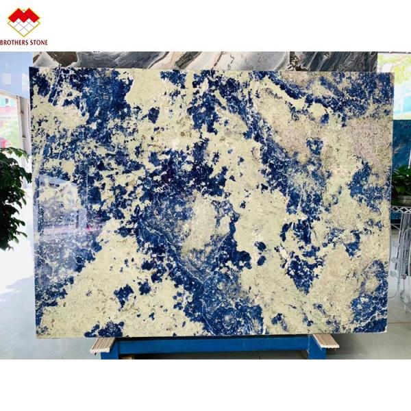 Modern Calcite Marble Worktop Dining Table with Translucent Bolivian Blue Stone Basin