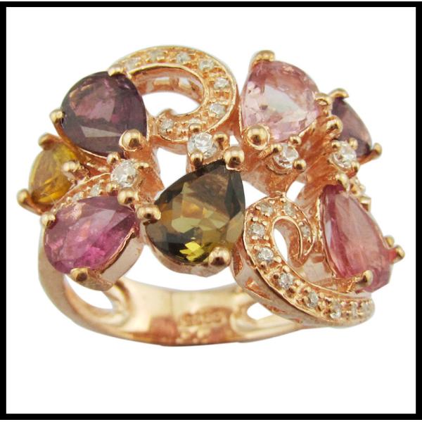 Elegant Round YG Plating Tourmaline Gemstone Rings 925 Silver Rings For Women Sterling Silver Promise Rings