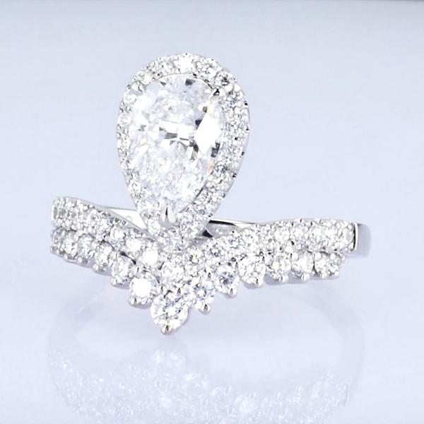 18k forma de pera diamantes completos mulheres anel laboratório crescido diamantes anel princesa design luxo design