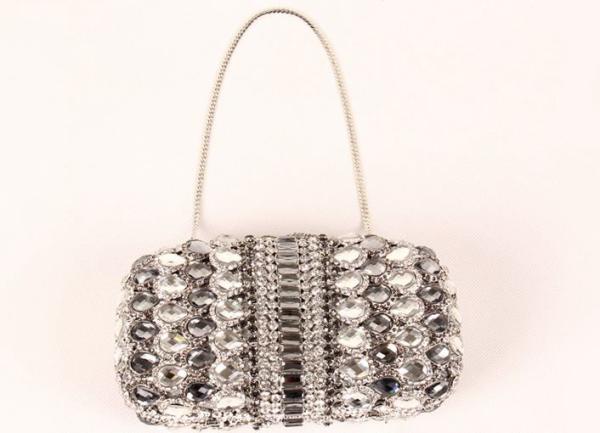Multi Glitter Stylish Evening Stone Clutch Bag Detachable Chain For Party