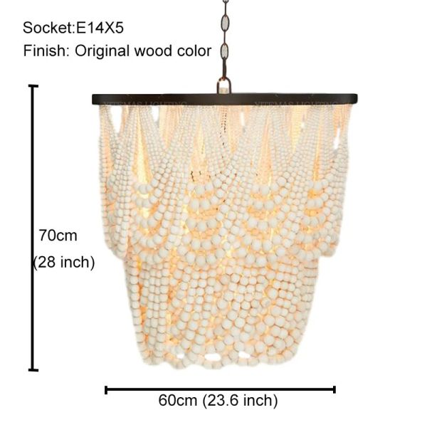 Gold Chandelier Wooden Beaded Lighting Fixture Fringe Hanging Light Silas Chandelier (WH-AP-652)