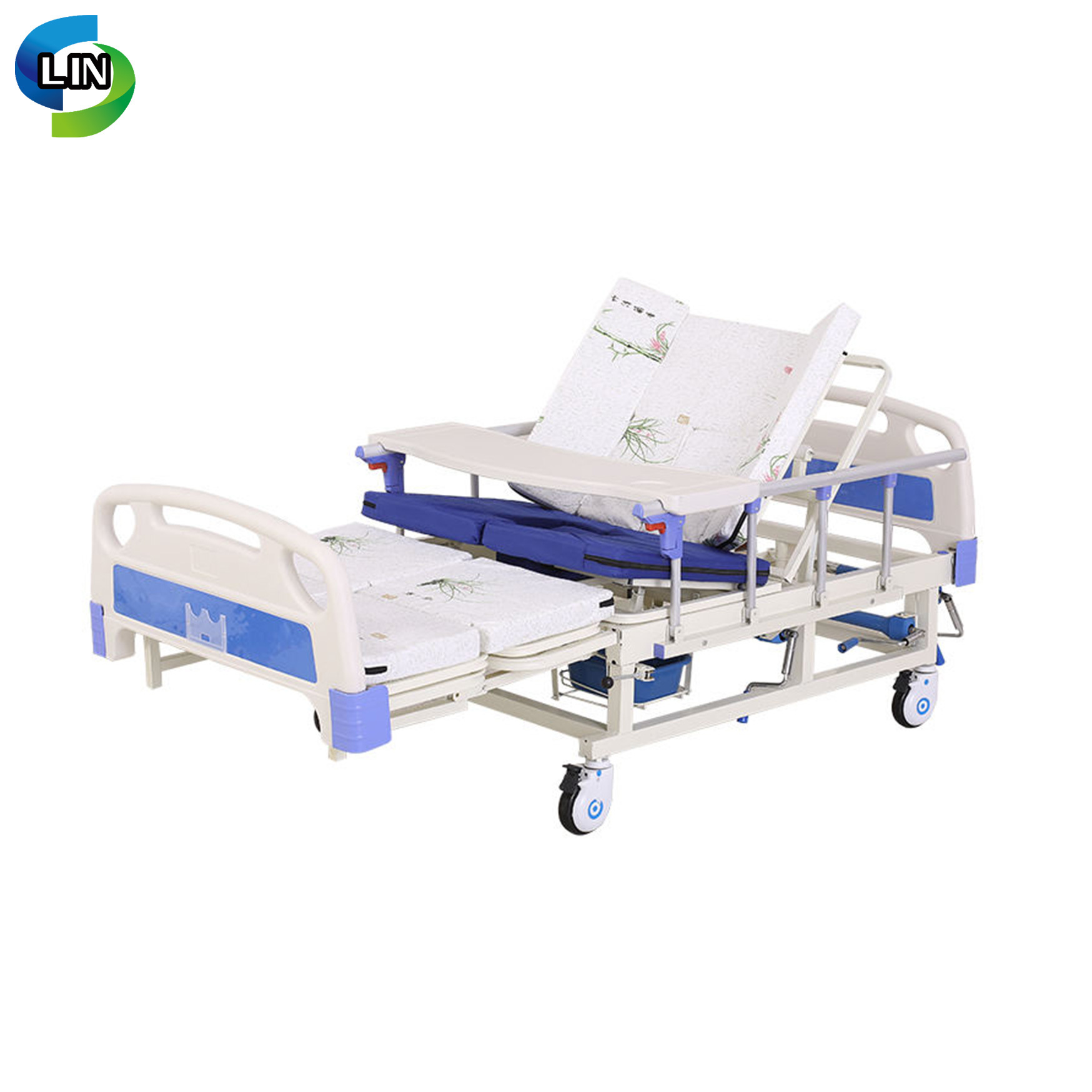 Manual Nursing Bed with Backrest and Footrest Adjustment and Side Tilting for Home Care
