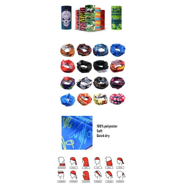 Polyester Custom Made Multifunction Seamless Buff Neckwear Quick Dry