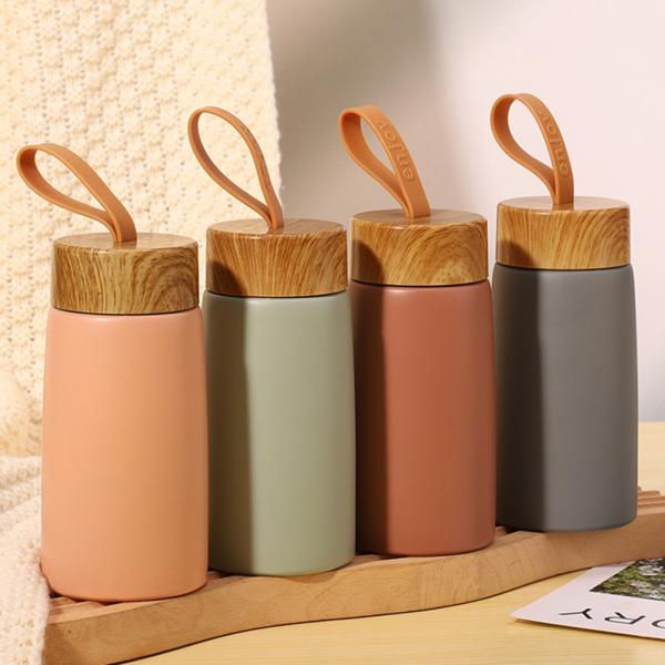 Vacuum Flasks Thermoses Small Capacity Insulated Cup with Creative Wood Grain Design