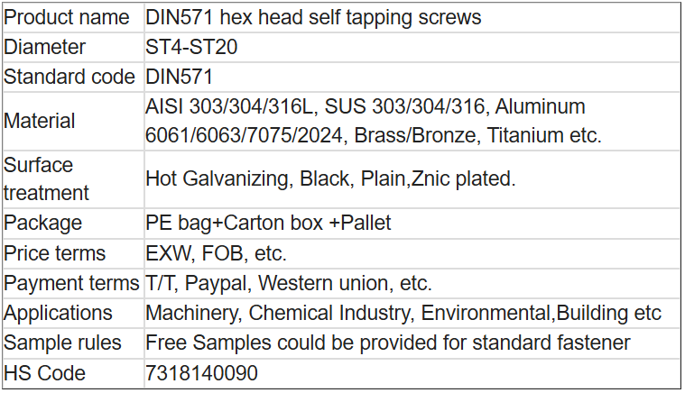 DIN571 Hex Head Self Tapping Screws