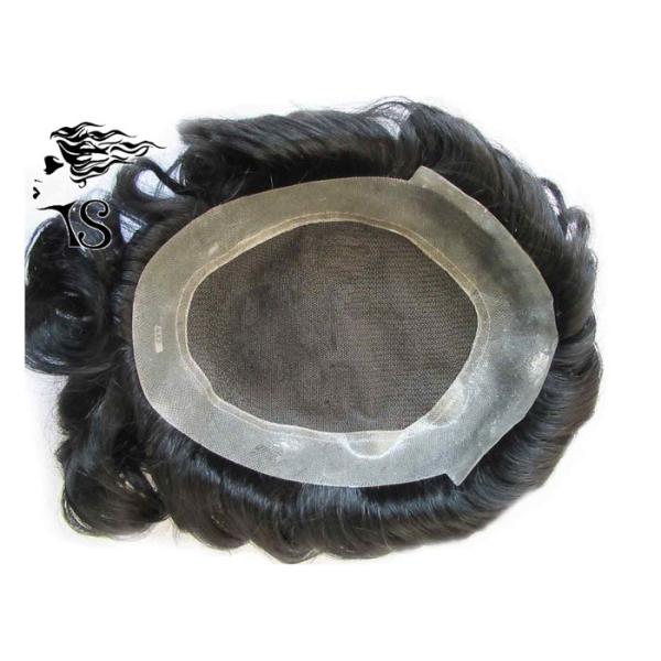 Natural Black Toupee Hair Replacement System , French Mens Lace Hair Pieces