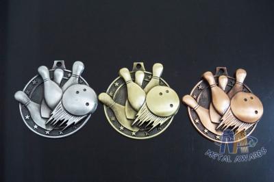 Metal Zinc Alloy Custom Bowling Sports School Engraved Medals With 2D Or 3D Type, Lanyard Or Ribbon