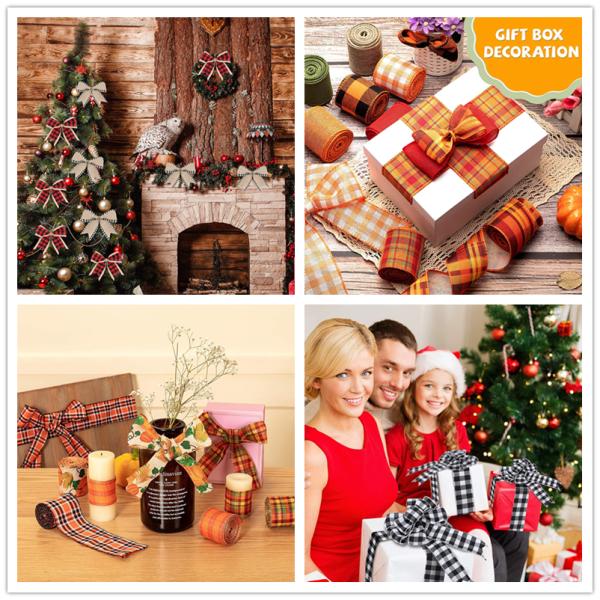 MSD OEM 2-1/2 Inch Red Plaid Burlap Fabric Wired Edge Ribbons for Holiday Decoration