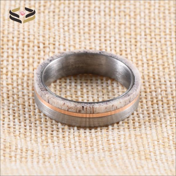 Jewelry 6mm Tungsten Band for Men Women Inlay Deer Antler Wedding Ring Other Diamond Shape and Pearl Type