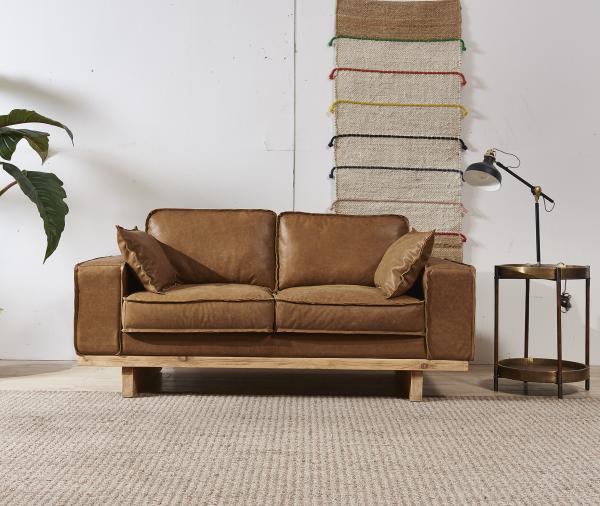Top Grain Genuine Leather 2 Seater Sofa , Light Brown Two Seater Leather Lounge