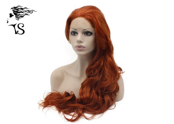 Fire Red Colorful Synthetic Lace Front Wigs , Long Wavy Lace Front Wigs 180% Density