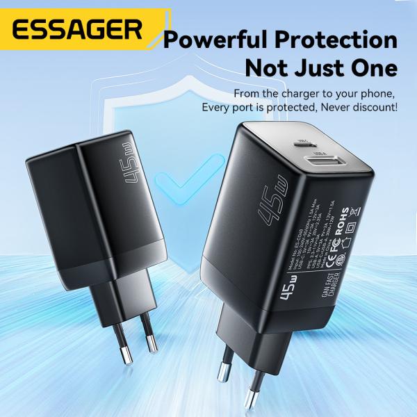La série ESSAGER ES-CD40 PD GaN chargeur QC4.0 QC3.0 QC2.0 à deux ports USB C 45W