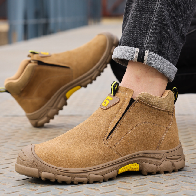 Anti-Static Work Shoes Breathable Solid Outsole Suede Leather Steel Toe Puncture-Resistant Men’s Summer Dust-Free Wear-Resistant