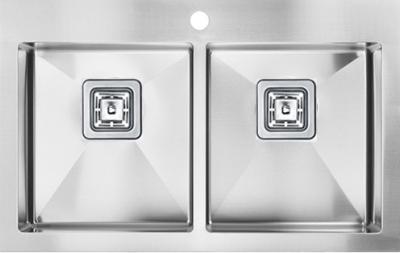Double Bowl Top Mount Stainless Steel Kitchen Sink Square Waste Two R15 Corner