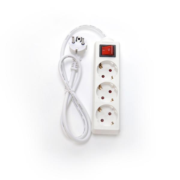 EU Standard 3 Way Extension Power Strip with Switch 3x1.5mm2 Cable 1 Meter Customize Socket Grounding Standard Grounding