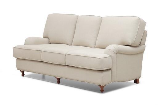 American Style Living Room Couches Linen Fabric 3 Seater Sofa Solid Wood Legs