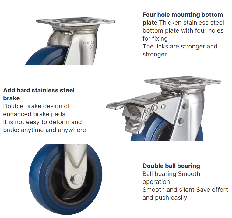 304 Stainless Steel PU Industrial Caster Wheels – Durable Workbench Mobility Solution